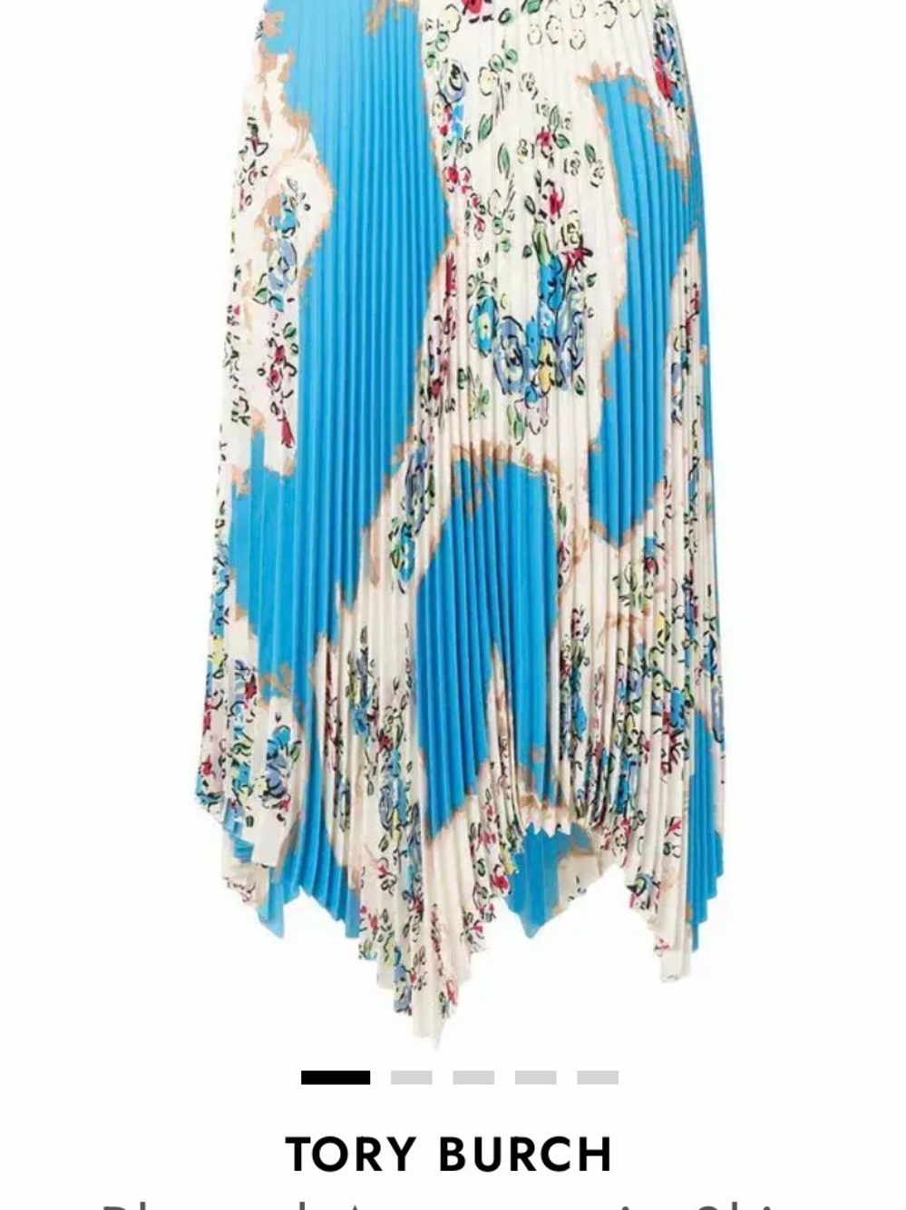 Tory Burch Blue & Cream Pleated Asymmetrical Floral Skirt